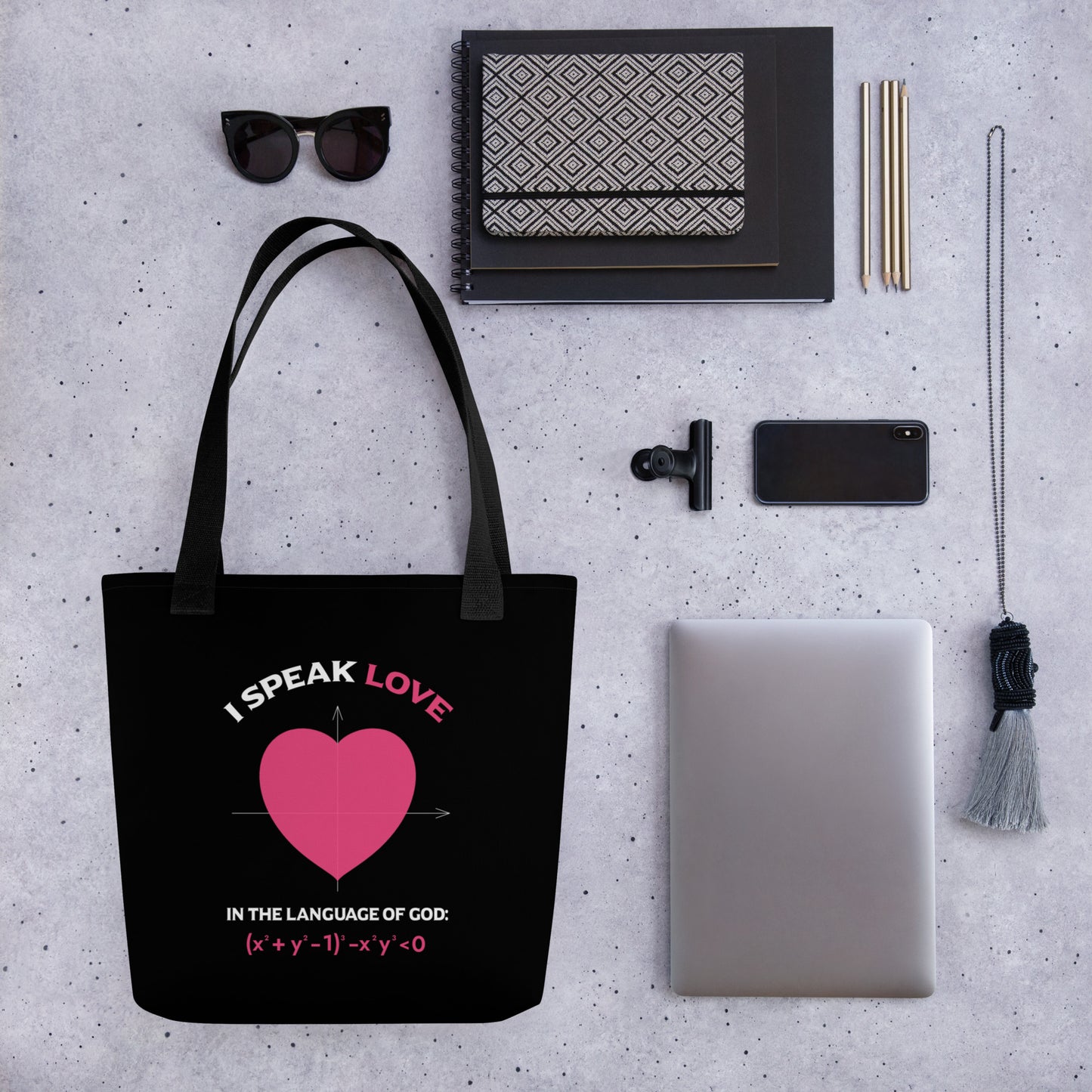 Tote bag - I Speak Love 1 - Black - Zen Math Art