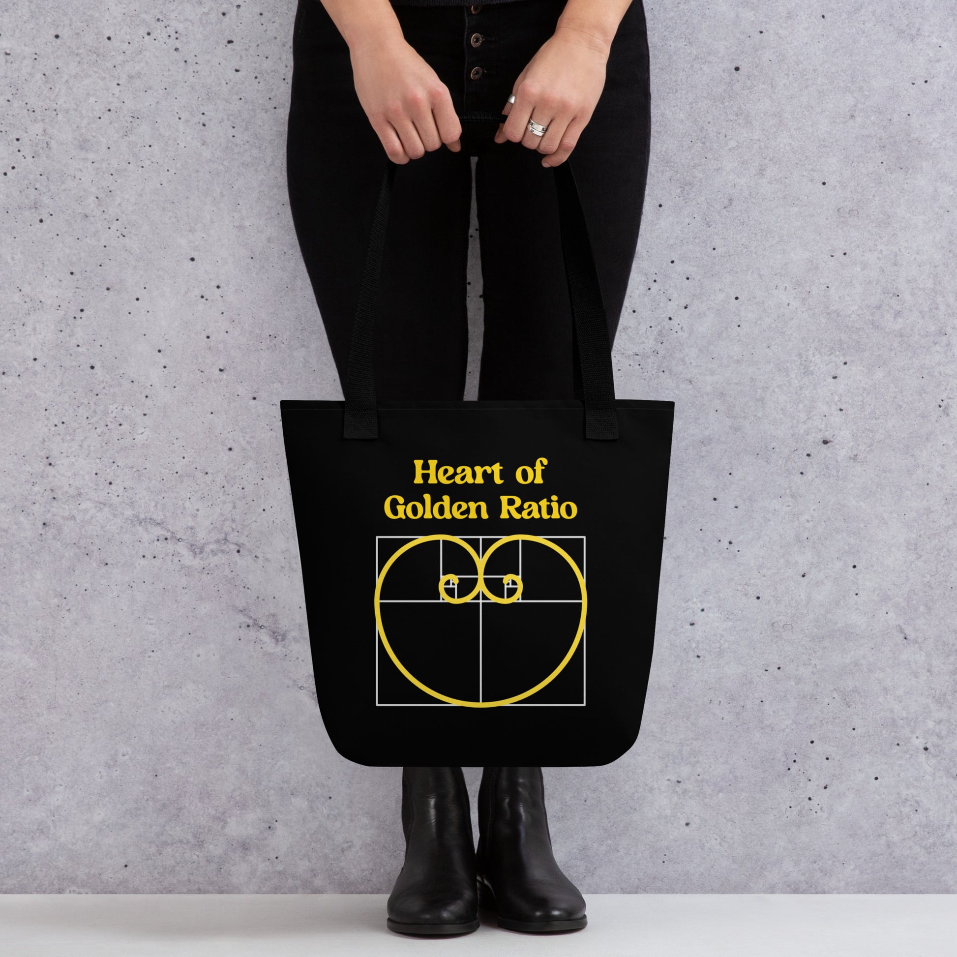 Tote bag - Heart of Golden Ratio - Black - Zen Math Art