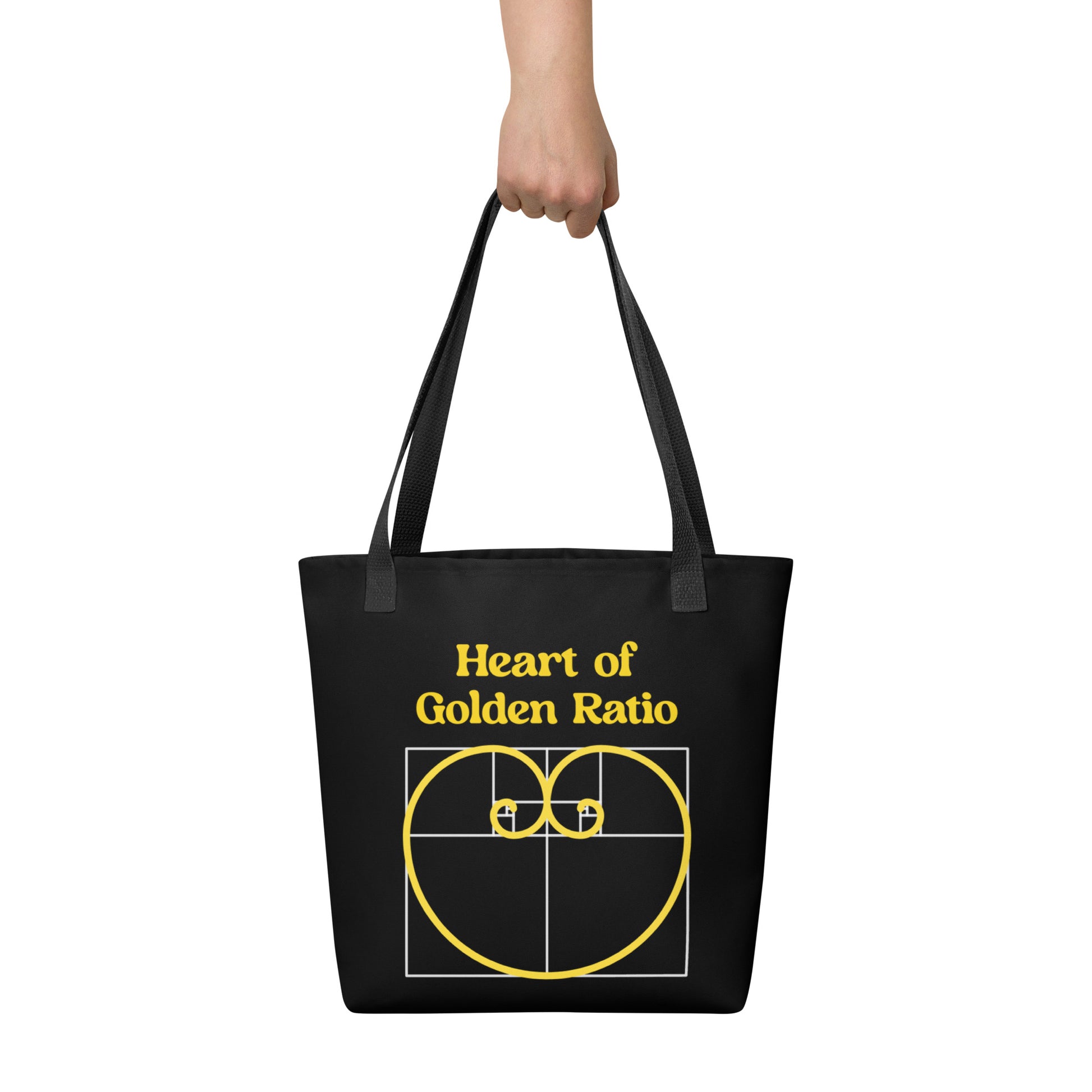 Tote bag - Heart of Golden Ratio - Black - Zen Math Art