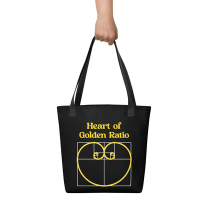 Tote bag - Heart of Golden Ratio - Black - Zen Math Art