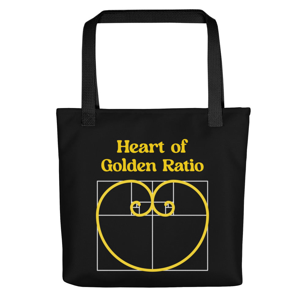 Tote bag - Heart of Golden Ratio - Black - Zen Math Art