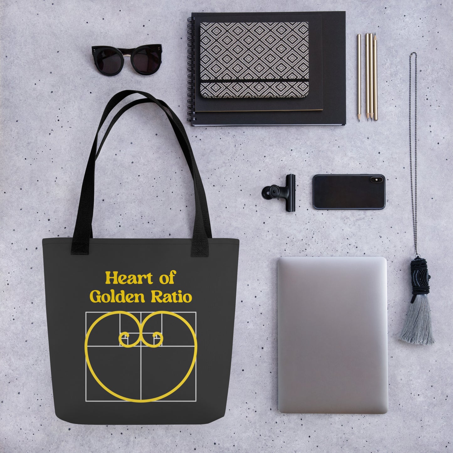 Tote bag - Heart of Golden Ratio - Dark Gray - Zen Math Art