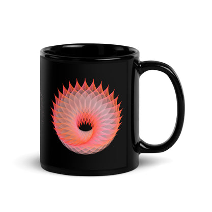 Black Glossy Mug 11 oz - Flaming Donut - Zen Math Art