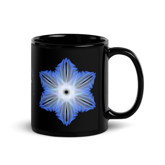 Black Glossy Mug 11 oz - Blue Snowflake