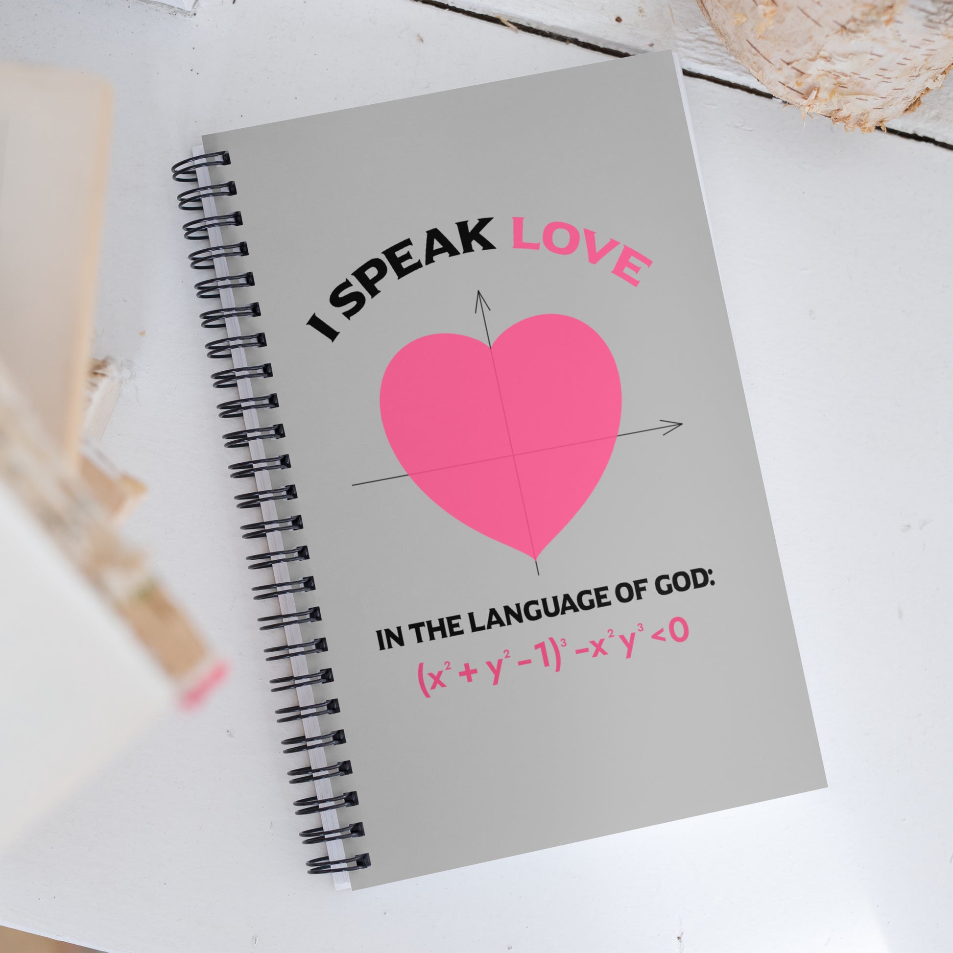 Spiral notebook - I Speak Love 1 - Gray - Zen Math Art