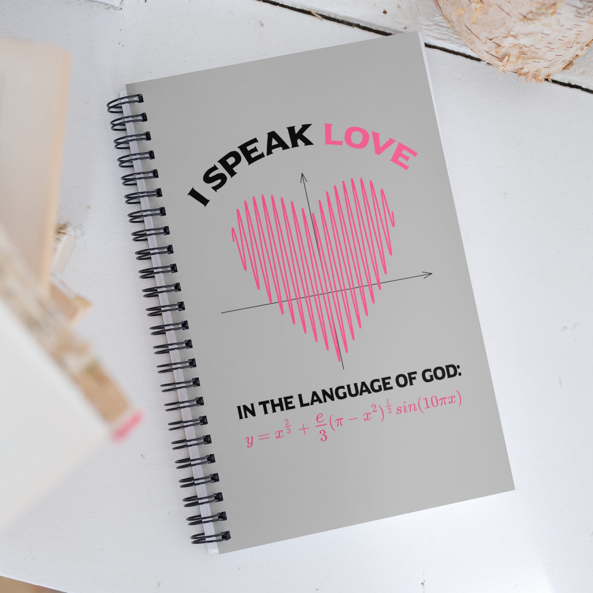 Spiral notebook - I Speak Love 2 - Gray - Zen Math Art