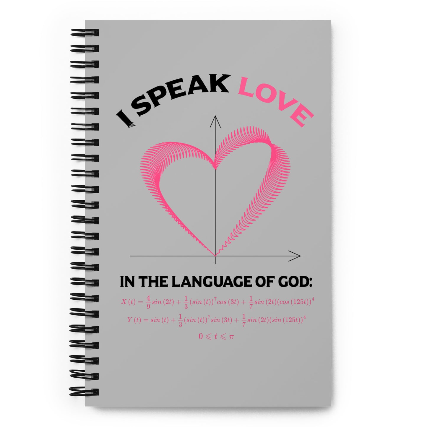 Spiral notebook - I Speak Love 3 - Gray - Zen Math Art