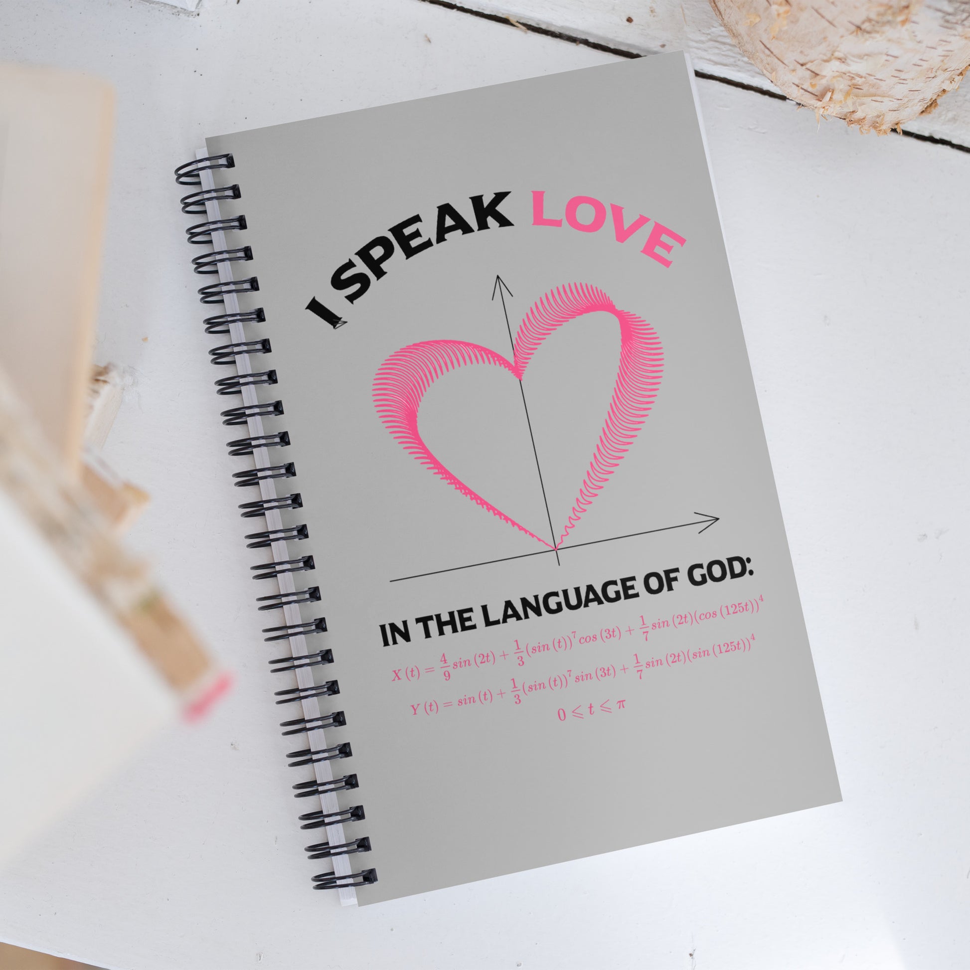 Spiral notebook - I Speak Love 3 - Gray - Zen Math Art