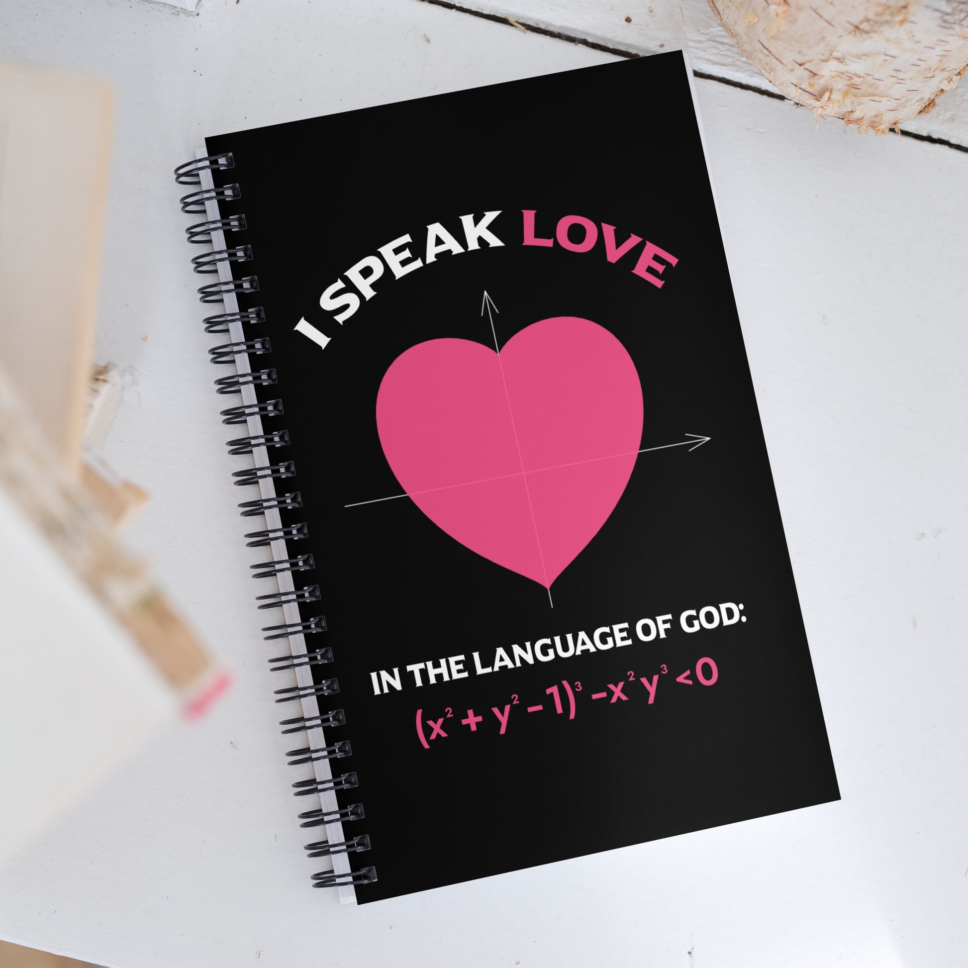 Spiral notebook - I Speak Love 1 - Black - Zen Math Art