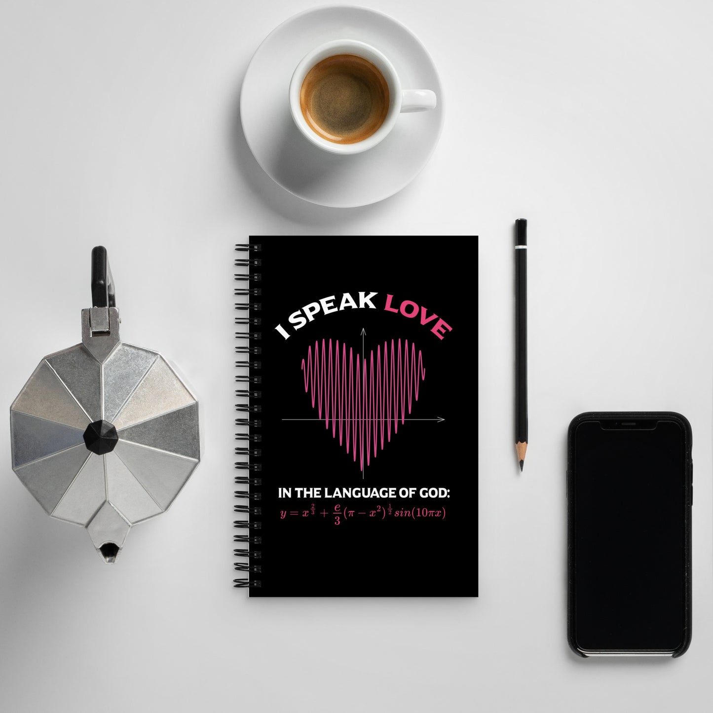 Spiral notebook - I Speak Love 2 - Black - Zen Math Art