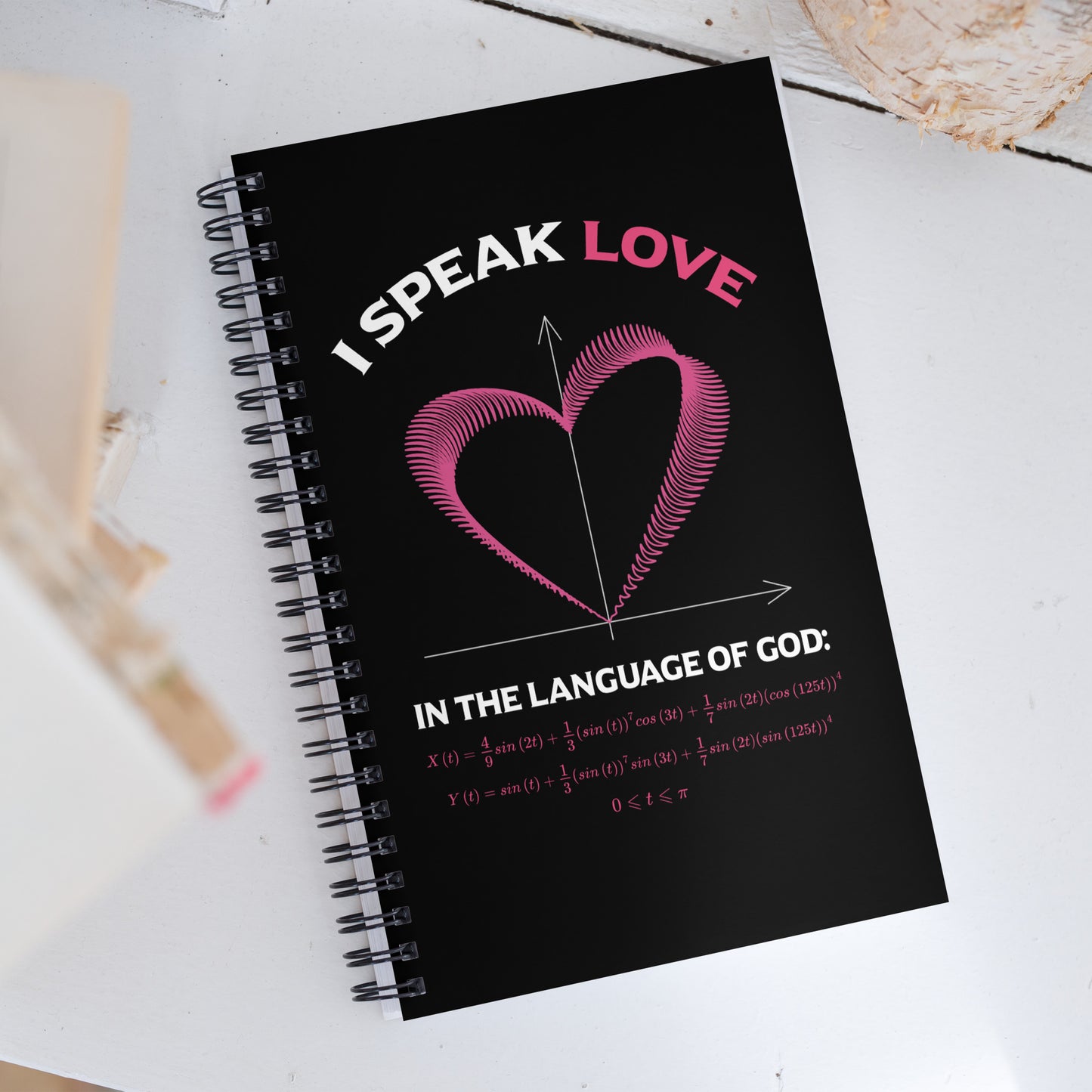 Spiral notebook - I Speak Love 3 - Black - Zen Math Art